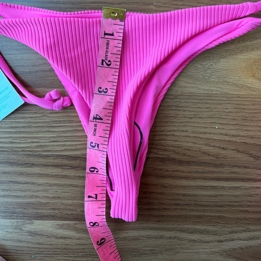 Frankies Bikinis Sky Ribbed Bikini Bottom in Pink Punch NWT